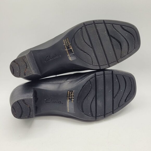 Clarks Bendables Thoughtful Q Womens 6 Vamp Shooties Chunky Heels Slip On Black - Picture 8 of 12